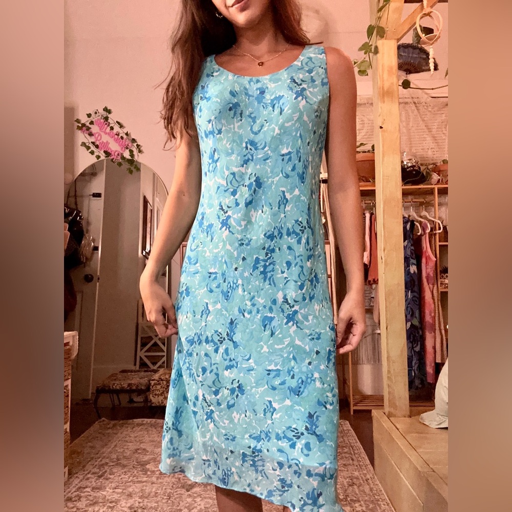 blue floral midi dress